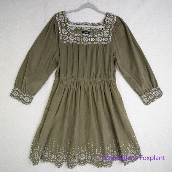 New! Madewell Embroidered Corduroy Square-Neck Mini Dress,‎ size M - Picture 2 of 16